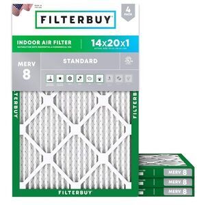 Filterbuy 14x20x1 Air Filter (4-Pack) Electrostatic Pleated HVAC AC Furnace